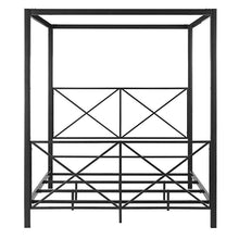 Load image into Gallery viewer, Queen size Modern Black Metal Four-Poster Canopy Bed Frame