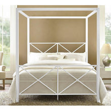 Load image into Gallery viewer, Queen size Sturdy Metal Canopy Bed Frame in White