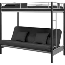 Load image into Gallery viewer, Twin over Futon Bunk Bed in Silver - Black Metal Finish