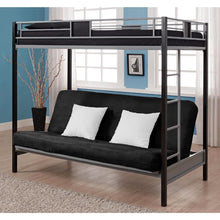 Load image into Gallery viewer, Twin over Futon Bunk Bed in Silver - Black Metal Finish