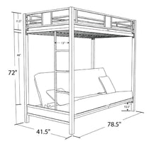 Load image into Gallery viewer, Twin over Futon Bunk Bed in Silver - Black Metal Finish
