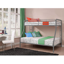 Load image into Gallery viewer, Twin over Full size Sturdy Metal Bunk Bed in Silver Finish