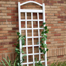 Load image into Gallery viewer, 6 Ft White Vinyl Garden Trellis with Arch Top with Ground Mount Anchors
