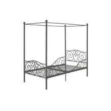 Load image into Gallery viewer, Twin size Metal Canopy Bed in Pewter Grey Finish