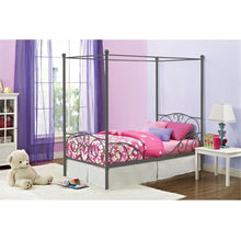 Load image into Gallery viewer, Twin size Metal Canopy Bed in Pewter Grey Finish