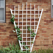 Load image into Gallery viewer, 7.75 Ft Fan Shaped Garden Trellis with Pointed Finals in White Vinyl
