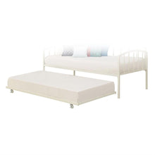 Load image into Gallery viewer, Twin size White Metal Trundle Bed with Casters Wheels for under Daybeds