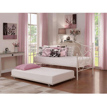 Load image into Gallery viewer, Twin size White Metal Trundle Bed with Casters Wheels for under Daybeds