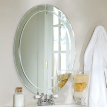 Load image into Gallery viewer, Oval Frameless Bathroom Vanity Wall Mirror with Beveled Edge Scallop Border
