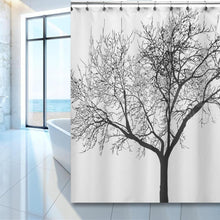 Load image into Gallery viewer, Black White Tree Silhouette Shower Curtain in Polyester Fabric