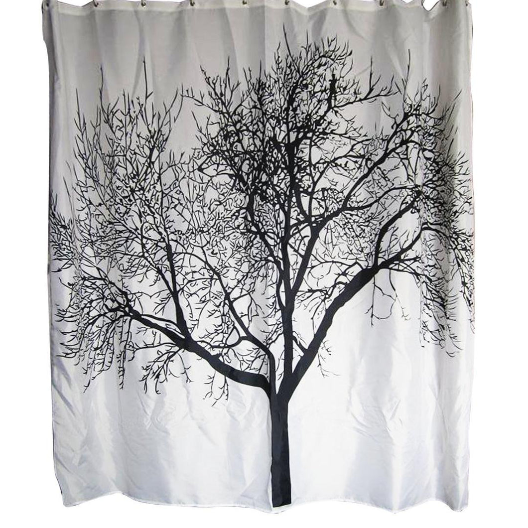 Black White Tree Silhouette Shower Curtain in Polyester Fabric