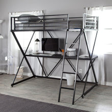 Load image into Gallery viewer, Modern Black Metal Twin size Bunk Bed Loft with Desk and Ladder