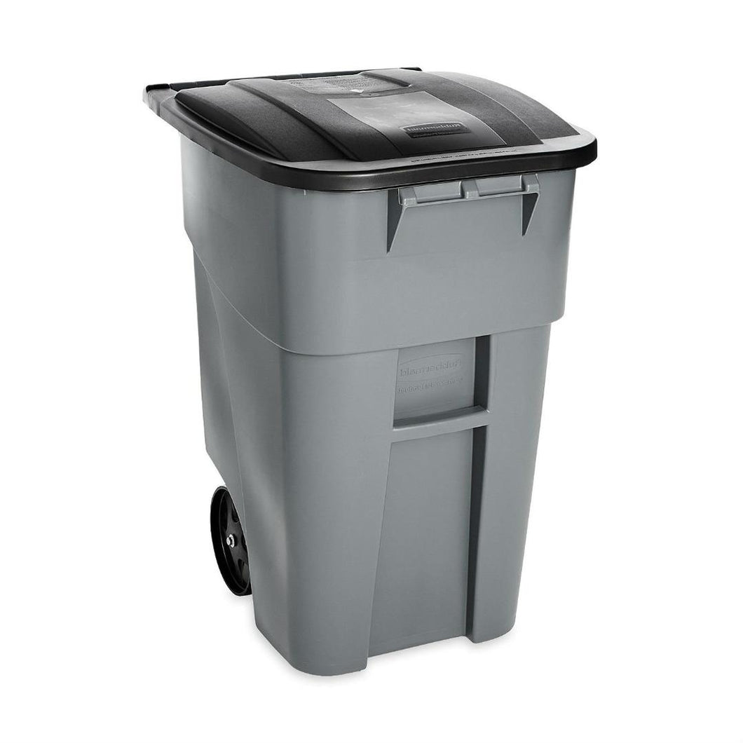 50 Gallon Gray Commercial Heavy-Duty Rollout Trash Can Waste-Utility Container