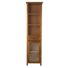 Load image into Gallery viewer, Oak Finish Bathroom Linen Tower Storage Cabinet with Shelves