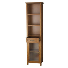 Load image into Gallery viewer, Oak Finish Bathroom Linen Tower Storage Cabinet with Shelves