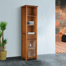 Load image into Gallery viewer, Oak Finish Bathroom Linen Tower Storage Cabinet with Shelves