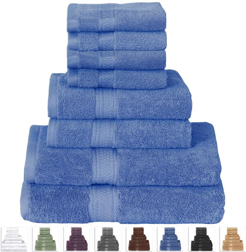 8-Piece Cotton Bath Towel Set in Electric Blue Color