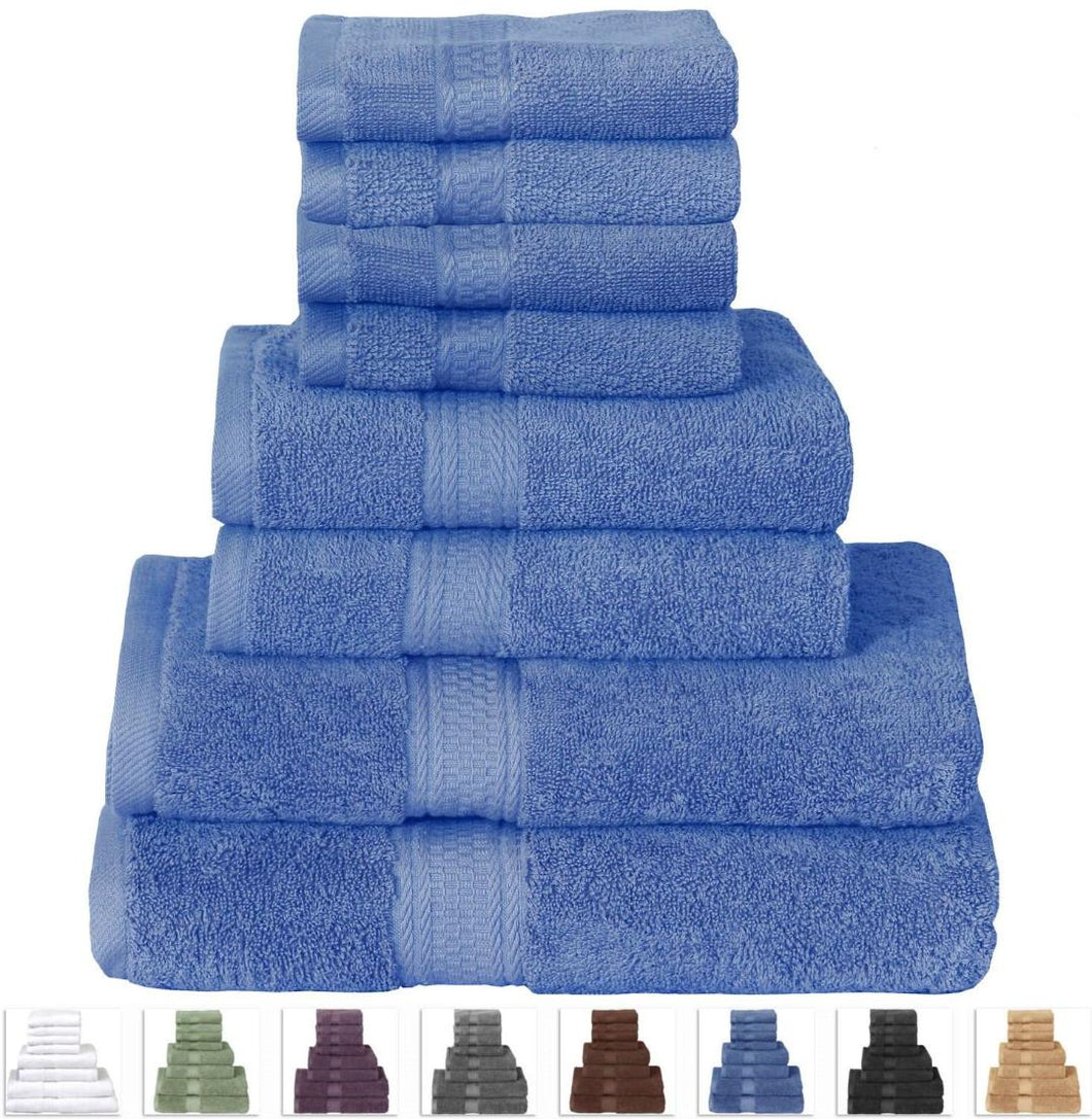 8-Piece Cotton Bath Towel Set in Electric Blue Color