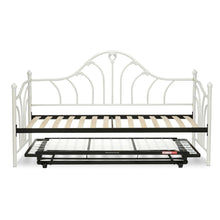 Load image into Gallery viewer, Twin size White Metal Daybed Frame with Wood Slats and Pop Up Trundle Bed