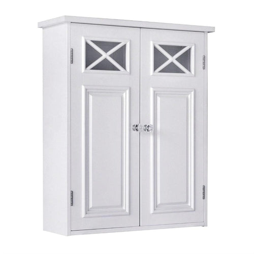 Bathroom Wall Cabinet in White with Crisscross Pattern Window