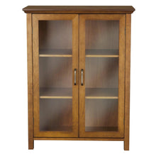 Load image into Gallery viewer, Oak Finish Bathroom Floor Cabinet with 2 Glass Doors &amp; Storage Shelves
