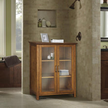 Load image into Gallery viewer, Oak Finish Bathroom Floor Cabinet with 2 Glass Doors &amp; Storage Shelves