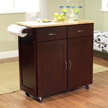 Load image into Gallery viewer, 43-inch W Portable Kitchen Island Cart with Natural Wood Top in Espresso