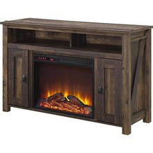 Load image into Gallery viewer, 50-inch TV Stand in Medium Brown Wood with 1,500 Watt Electric Fireplace