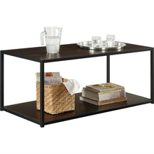 Load image into Gallery viewer, Modern Industrial Style Espresso Wood Coffee Table with Sturdy Metal Frame