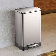Load image into Gallery viewer, Stainless Steel 10.5 Gallon Kitchen Trash Can with Step Pedal No Hands Lid
