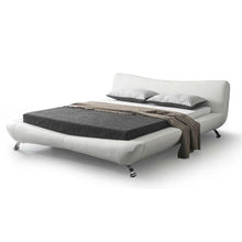 Load image into Gallery viewer, King White Faux Leather Upholstered Platform Bed with Modern Headboard and Metal Legs
