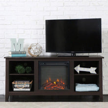 Load image into Gallery viewer, Espresso Wood 58-inch TV Stand Electric Fireplace Space Heater