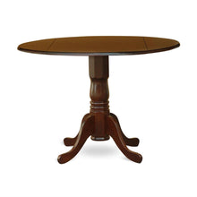 Load image into Gallery viewer, Round 42-inch Drop Leaf Dining Table with Pedestal Base in Mahogany Wood Finish