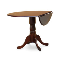 Load image into Gallery viewer, Round 42-inch Drop Leaf Dining Table with Pedestal Base in Mahogany Wood Finish