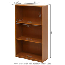 Load image into Gallery viewer, Light Cherry Finish 3-Tier Storage Shelves Bookcase