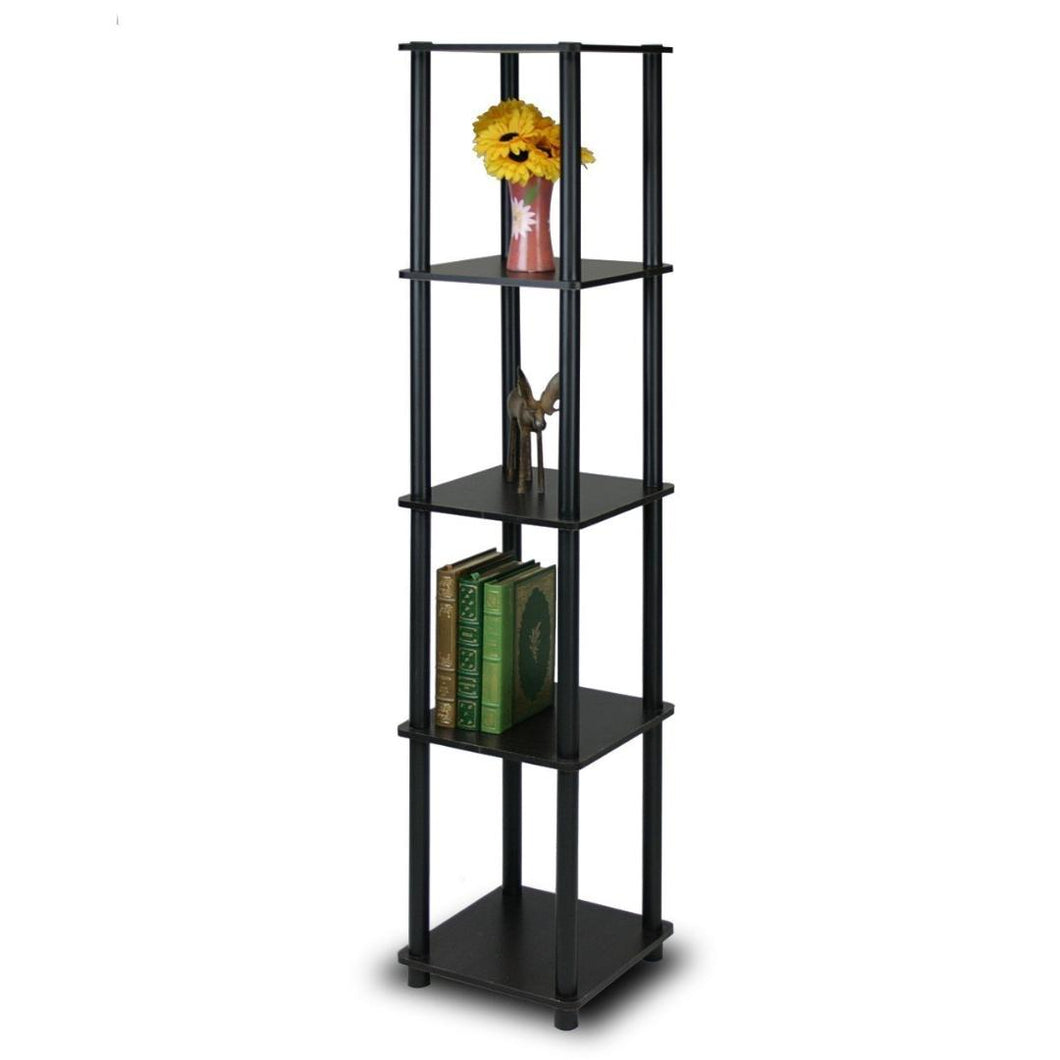 5-Tier Square Corner Display Shelf Bookcase in Espresso-Black