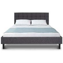 Load image into Gallery viewer, Full size Grey Mid-Century Modern Upholstered Platform Bed Frame with Headboard