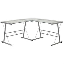 Load image into Gallery viewer, Modern Silver Metal L-Shaped Desk with Glass Top and Floor Glides