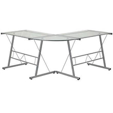 Load image into Gallery viewer, Modern Silver Metal L-Shaped Desk with Glass Top and Floor Glides