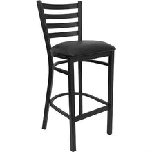 Load image into Gallery viewer, Black Metal Ladder-Back Restaurant Style Bar Stool
