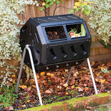 Load image into Gallery viewer, Rotating 37-Gallon 2-Chamber Tumbling Compost Bin Tumbler with Stand