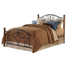 Load image into Gallery viewer, Full size Metal Bed with Sturdy Wood Posts in Matte Black Walnut Finish