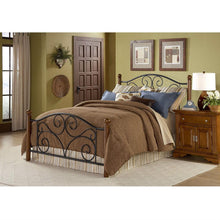 Load image into Gallery viewer, Full size Metal Bed with Sturdy Wood Posts in Matte Black Walnut Finish