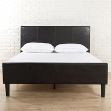 Load image into Gallery viewer, Full size Espresso Brown Faux Leather Platform Bed with Upholstered Headboard and Footboard