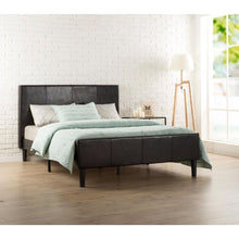 Load image into Gallery viewer, Full size Espresso Brown Faux Leather Platform Bed with Upholstered Headboard and Footboard