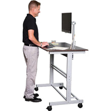 Load image into Gallery viewer, Mobile 48-inch Standing Desk in Dark Walnut with Monitor Mount