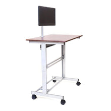Load image into Gallery viewer, Mobile 48-inch Standing Desk in Dark Walnut with Monitor Mount