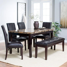 Load image into Gallery viewer, Traditional 6-Piece Dining Set with Faux Marble Top Table 4 Chairs and Bench
