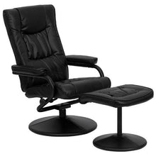 Load image into Gallery viewer, Black Faux Leather Recliner Chair with Swivel Seat and Ottoman