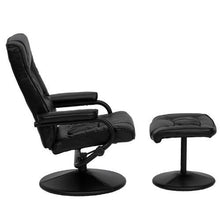 Load image into Gallery viewer, Black Faux Leather Recliner Chair with Swivel Seat and Ottoman